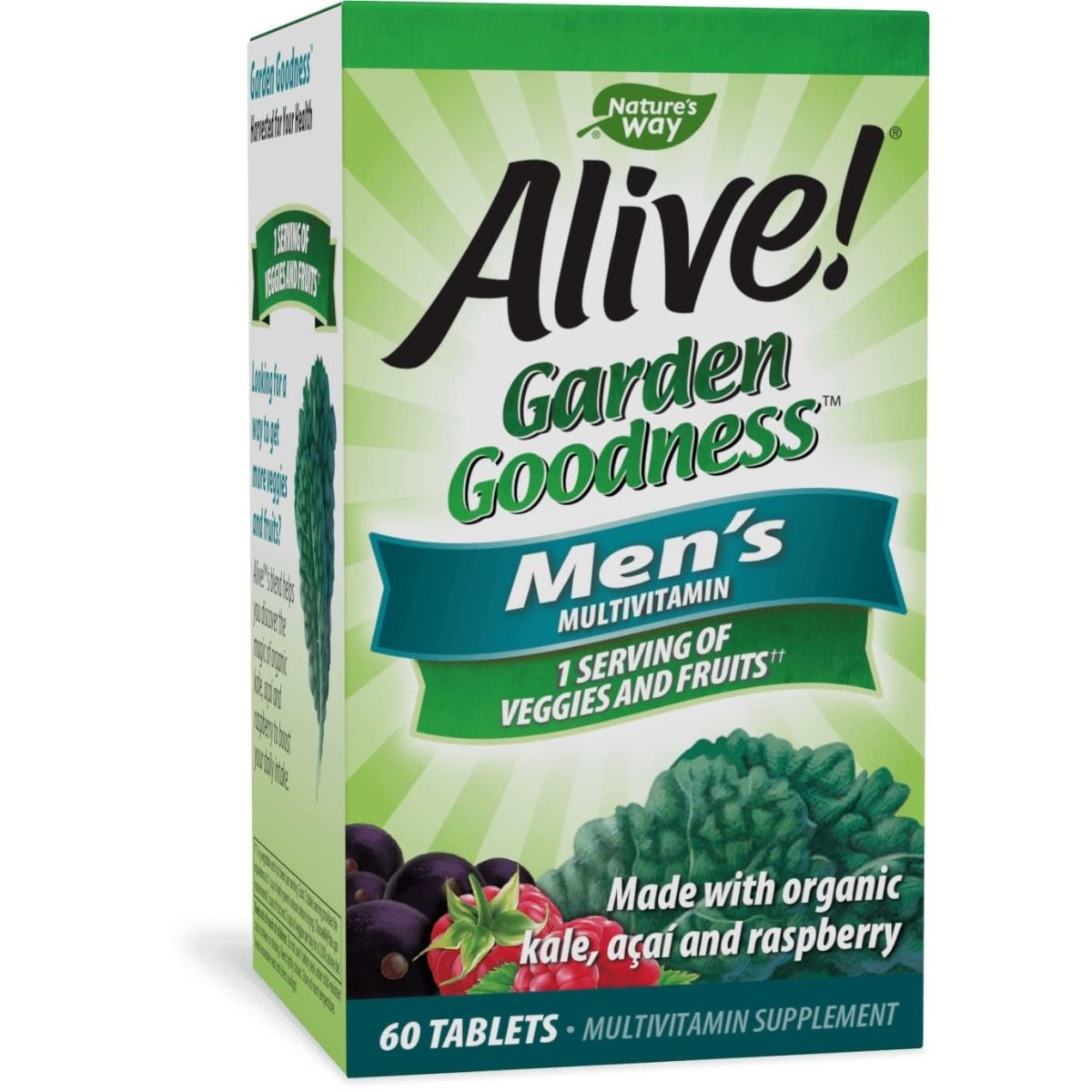 Nature's Way Alive! Garden Goodness Men's Multivitamin, One Serving of Veggies and Fruits, High Potency B-Vitamins, 60 Tablets