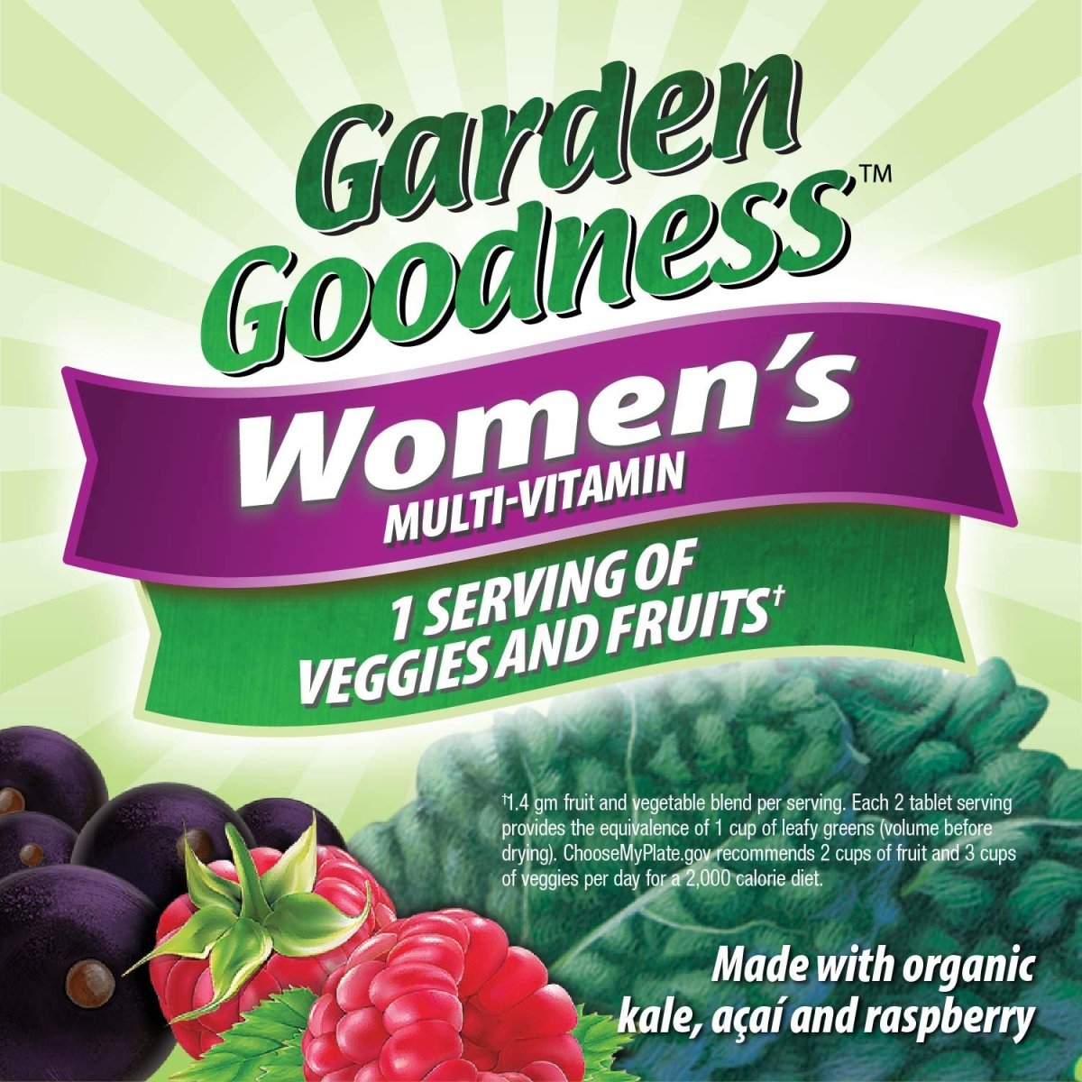 Nature's Way Alive! Garden Goodness Multivitamin for Women, 1 Serving Veggies & Fruits, with Organic Kale, High Potency B-Vitamins, 60 Tablets