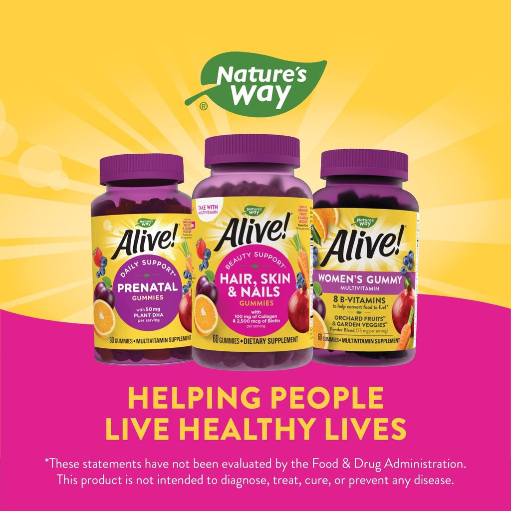 Nature's Way Alive! Gommes pour cheveux, peau et ongles, avec biotine et collagène, soutien beauté, 60 gommes saveur fraise