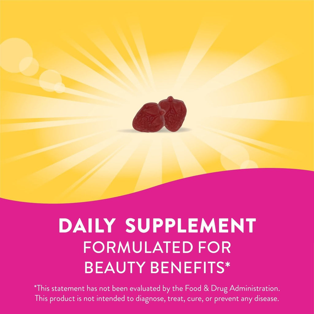 Nature's Way Alive! Gommes pour cheveux, peau et ongles, avec biotine et collagène, soutien beauté, 60 gommes saveur fraise