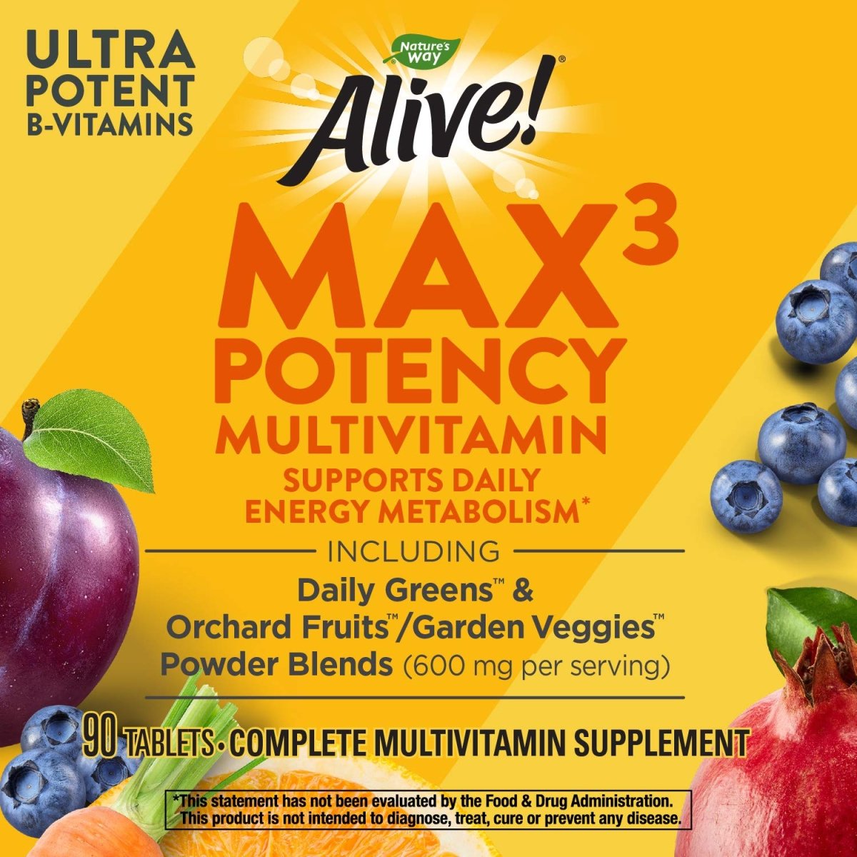 Nature's Way Alive! Max3 Potency Multivitamin, High Potency Antioxidants & B-vitamins to Support Daily Energy Metabolism, 90 Tablets