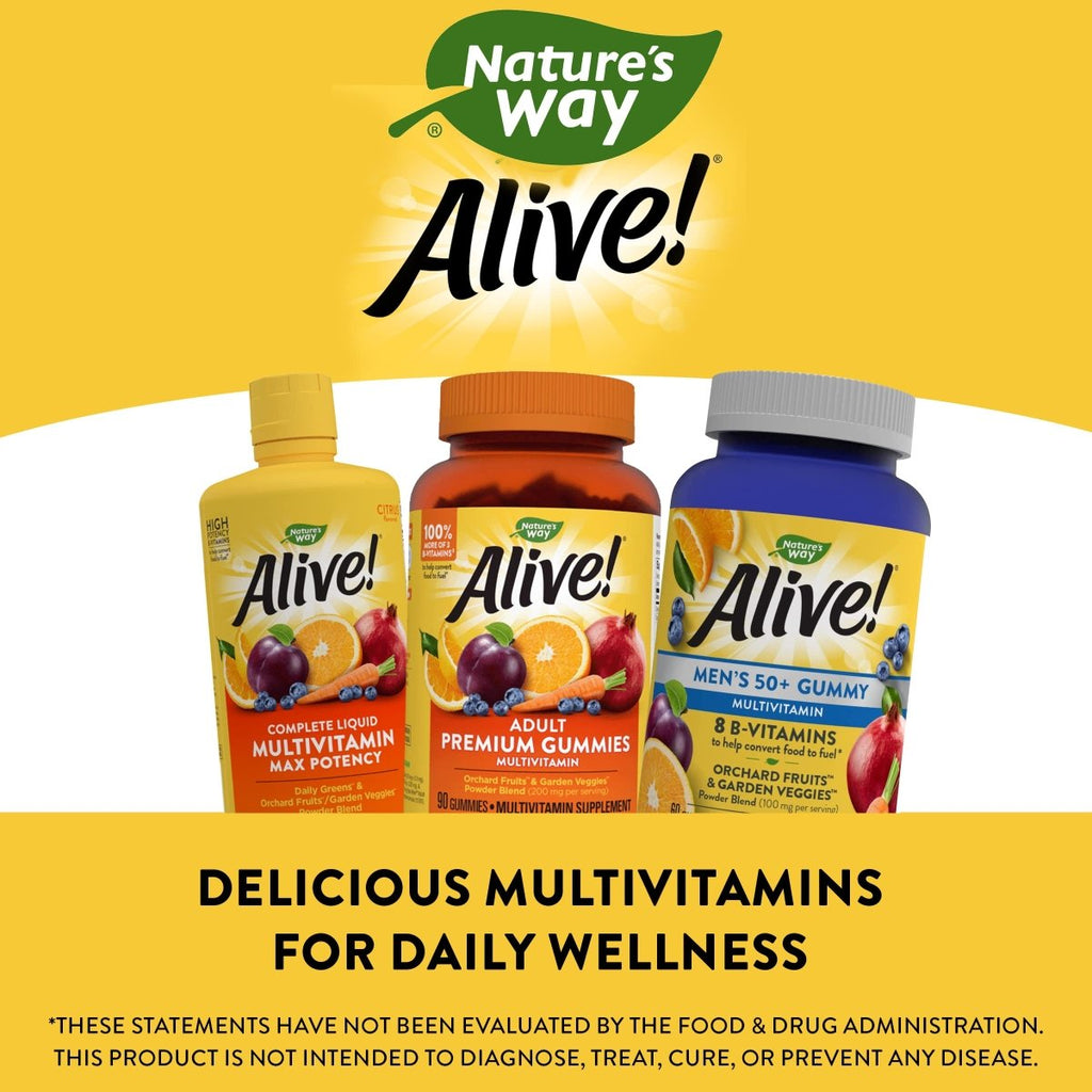 Nature's Way Alive! Men's 50+ Gummy Multivitamins, Supports Multiple Body Systems, Supports Cellular Energy, B-Vitamins, Gluten-Free, Vegetarian, Fruit Flavored, 60 Gummies