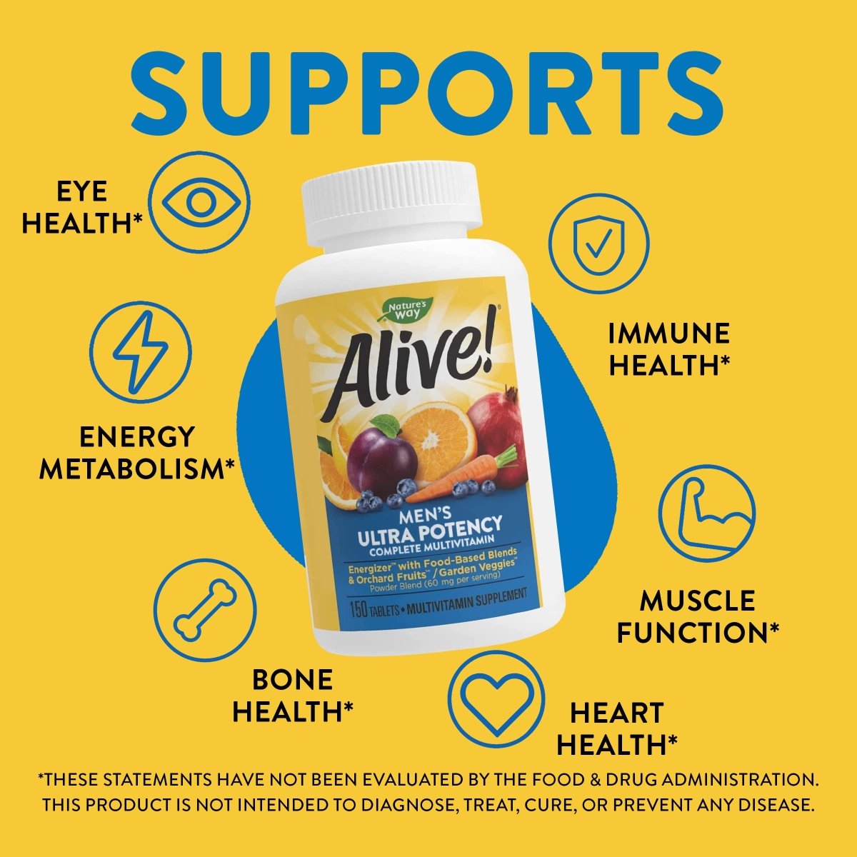Nature's Way Alive! Multivitamines complètes ultra-puissantes pour hommes, vitamines B à haute dose, métabolisme énergétique, 150 comprimés