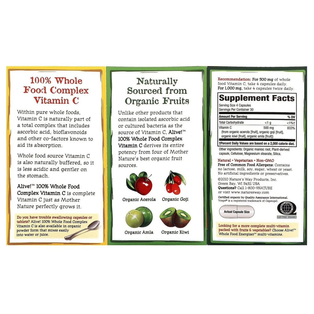 Nature's Way, Alive Vitamine C biologique, 120 gélules végétales