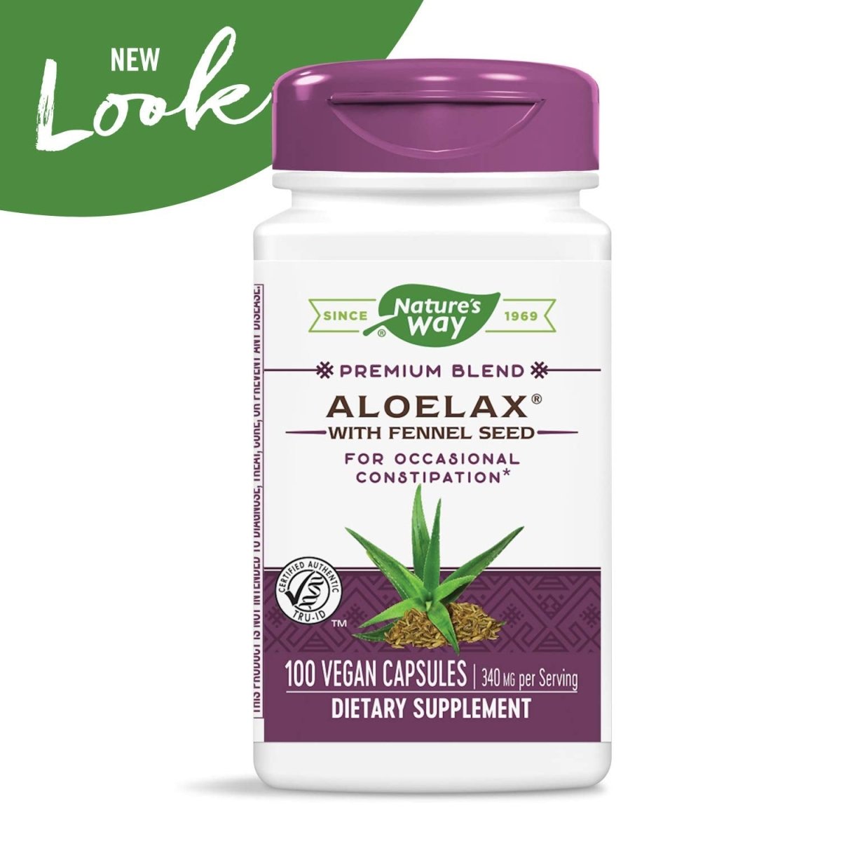 Nature's Way Aloelax, mélange de qualité supérieure, avec graines de fenouil, constipation occasionnelle, 340 mg, végétalien, 100 capsules