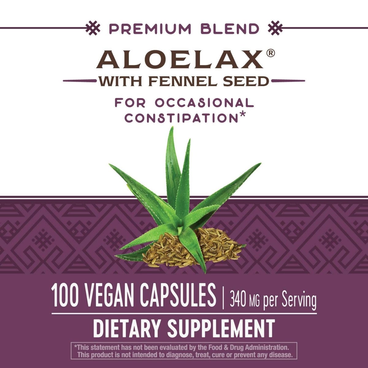 Nature's Way Aloelax, mélange de qualité supérieure, avec graines de fenouil, constipation occasionnelle, 340 mg, végétalien, 100 capsules