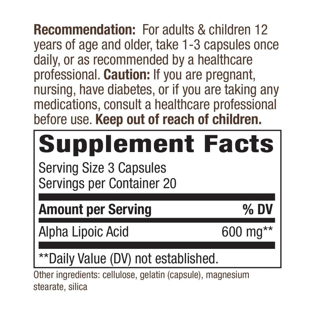 Nature's Way Alpha Lipoic Acid, Supports Healthy Nerve Function, 600 mg per serving, 60 Capsules