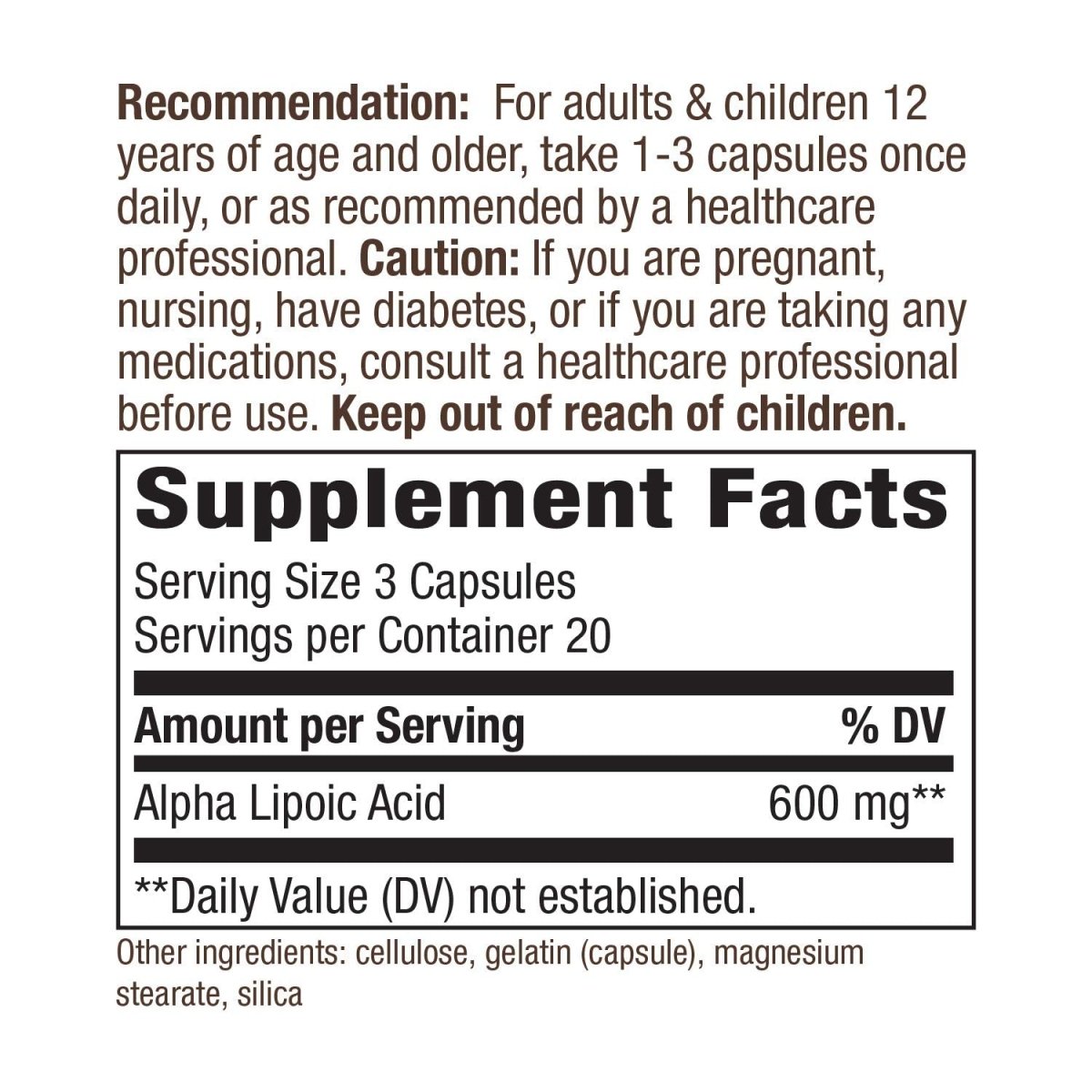 Nature's Way Alpha Lipoic Acid, Supports Healthy Nerve Function, 600 mg per serving, 60 Capsules
