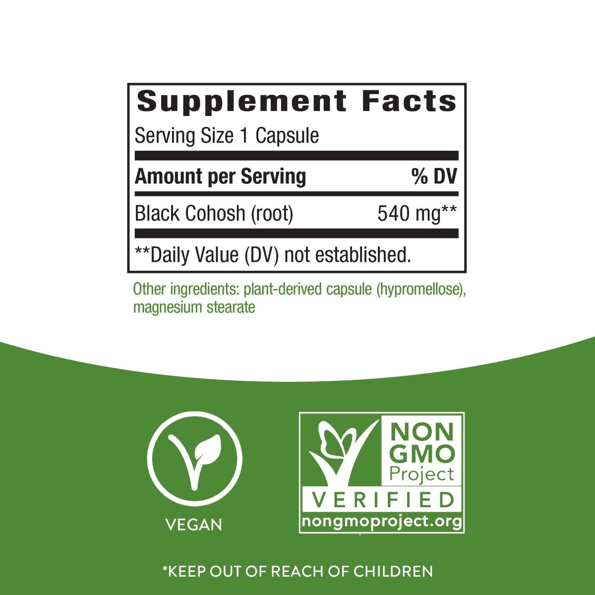Actée à grappes noires de Nature's Way, soutien traditionnel pour la santé des femmes, vérifié par le projet sans OGM, 180 capsules