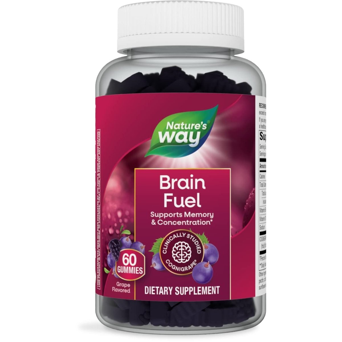 Nature's Way Brain Fuel, Soutient la mémoire et la concentration*, Cognigrape? testé cliniquement, 60 gommes, Saveur de raisin
