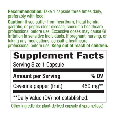 Nature's Way Piment de Cayenne (fruit) - Complément de capsaïcine naturelle pour la santé circulatoire et digestive - 100 gélules végétariennes