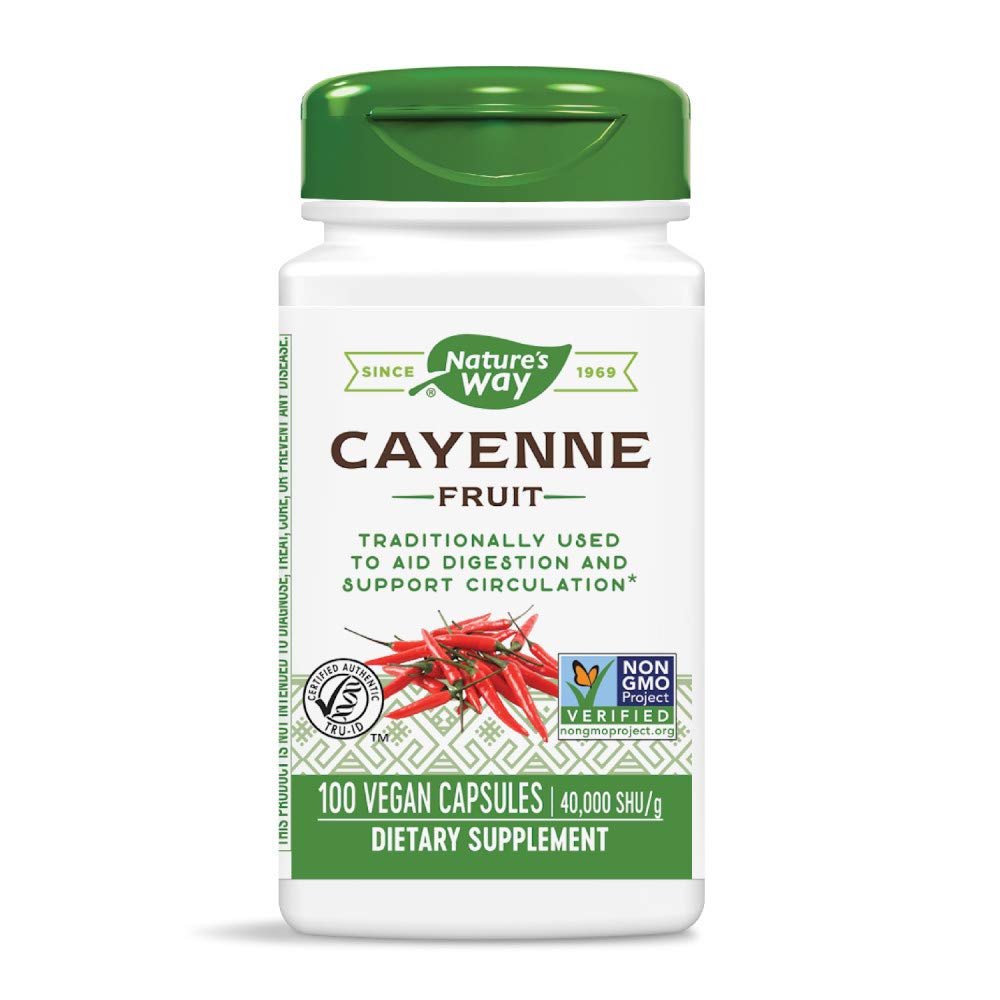 Nature's Way Piment de Cayenne (fruit) - Complément de capsaïcine naturelle pour la santé circulatoire et digestive - 100 gélules végétariennes