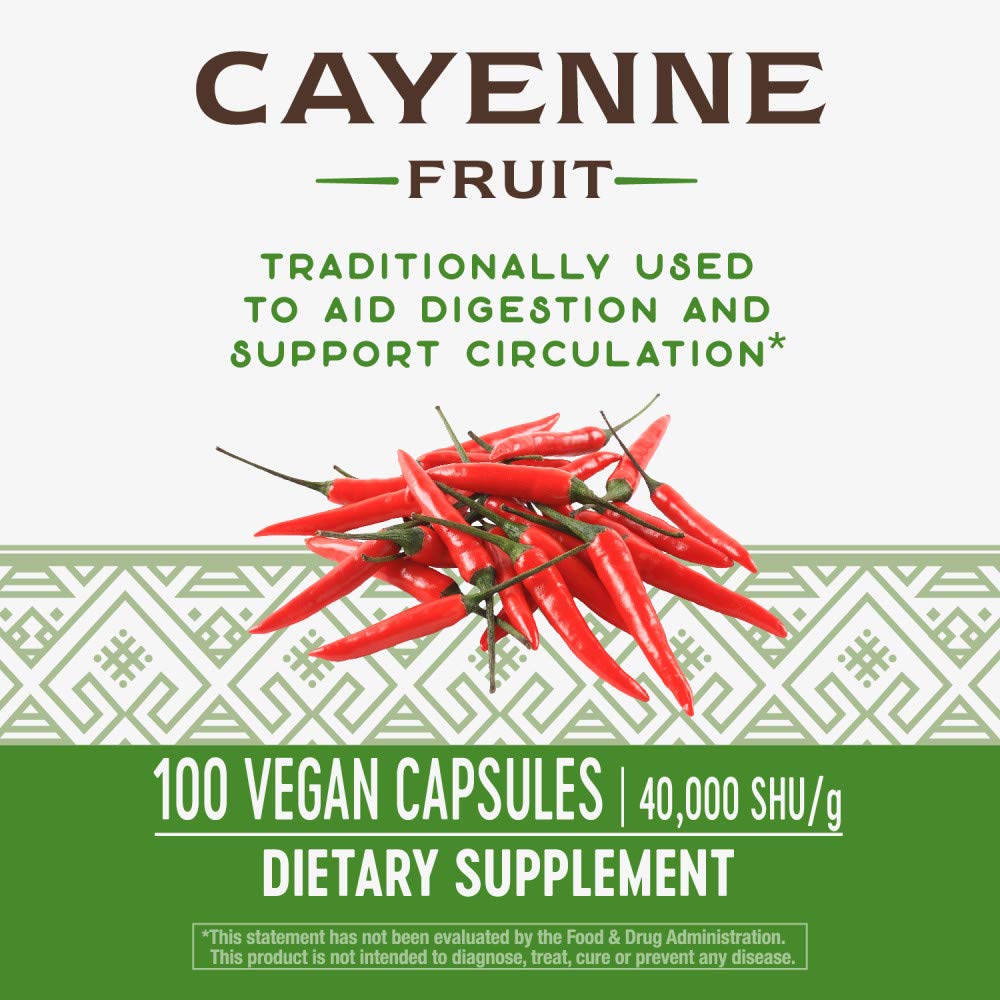 Nature's Way Piment de Cayenne (fruit) - Complément de capsaïcine naturelle pour la santé circulatoire et digestive - 100 gélules végétariennes