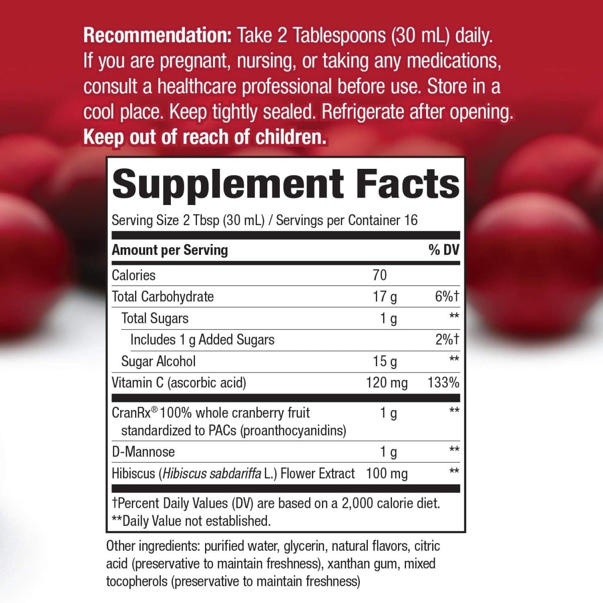 Nature's Way CranRx Extra Strength Cranberry 1,000 mg, D-Mannose + Vit C + Hibiscus, 16 fl. oz.
