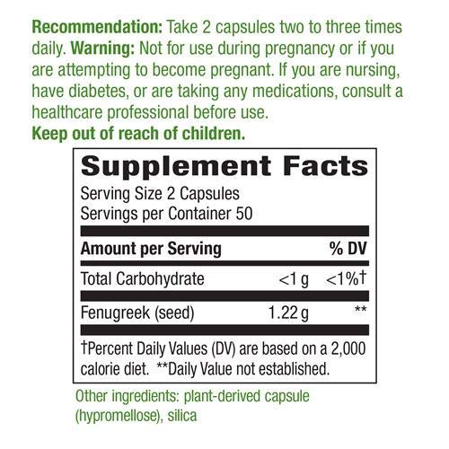 Nature's Way Fenugreek Seed, Traditional Lactation Support, Non-GMO Project Verified, 100 Capsules