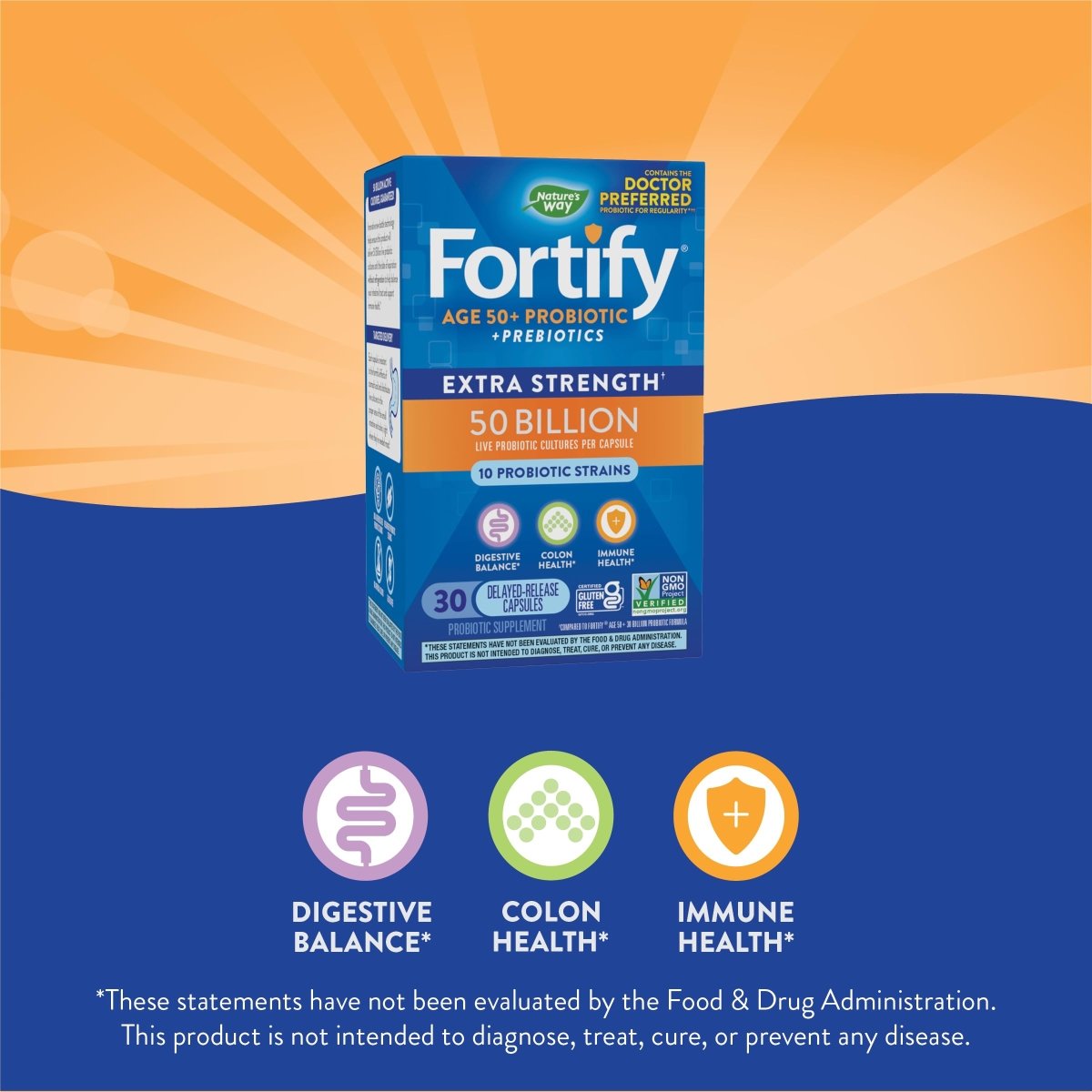 Nature's Way Fortify Probiotique Quotidien 50 Milliards Adultes 50+ 30 Gélules