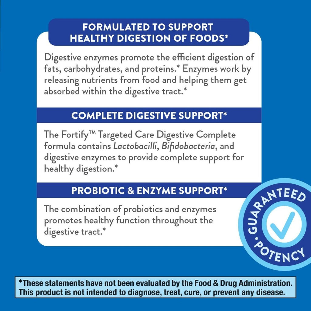 Nature's Way Fortify Daily Probiotiques et Enzymes, Santé Digestive Complète Ciblée pour Hommes et Femmes, 30 Gélules Végétaliennes