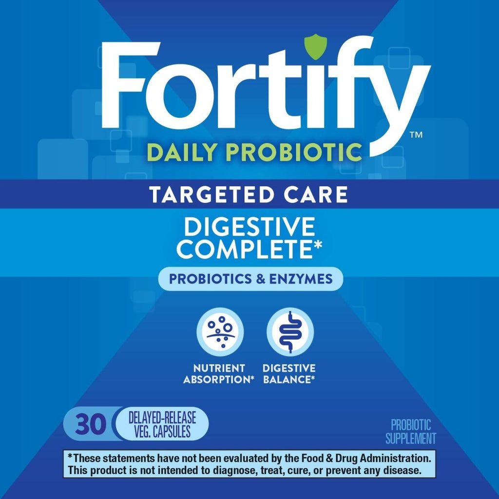 Nature's Way Fortify Daily Probiotiques et Enzymes, Santé Digestive Complète Ciblée pour Hommes et Femmes, 30 Gélules Végétaliennes