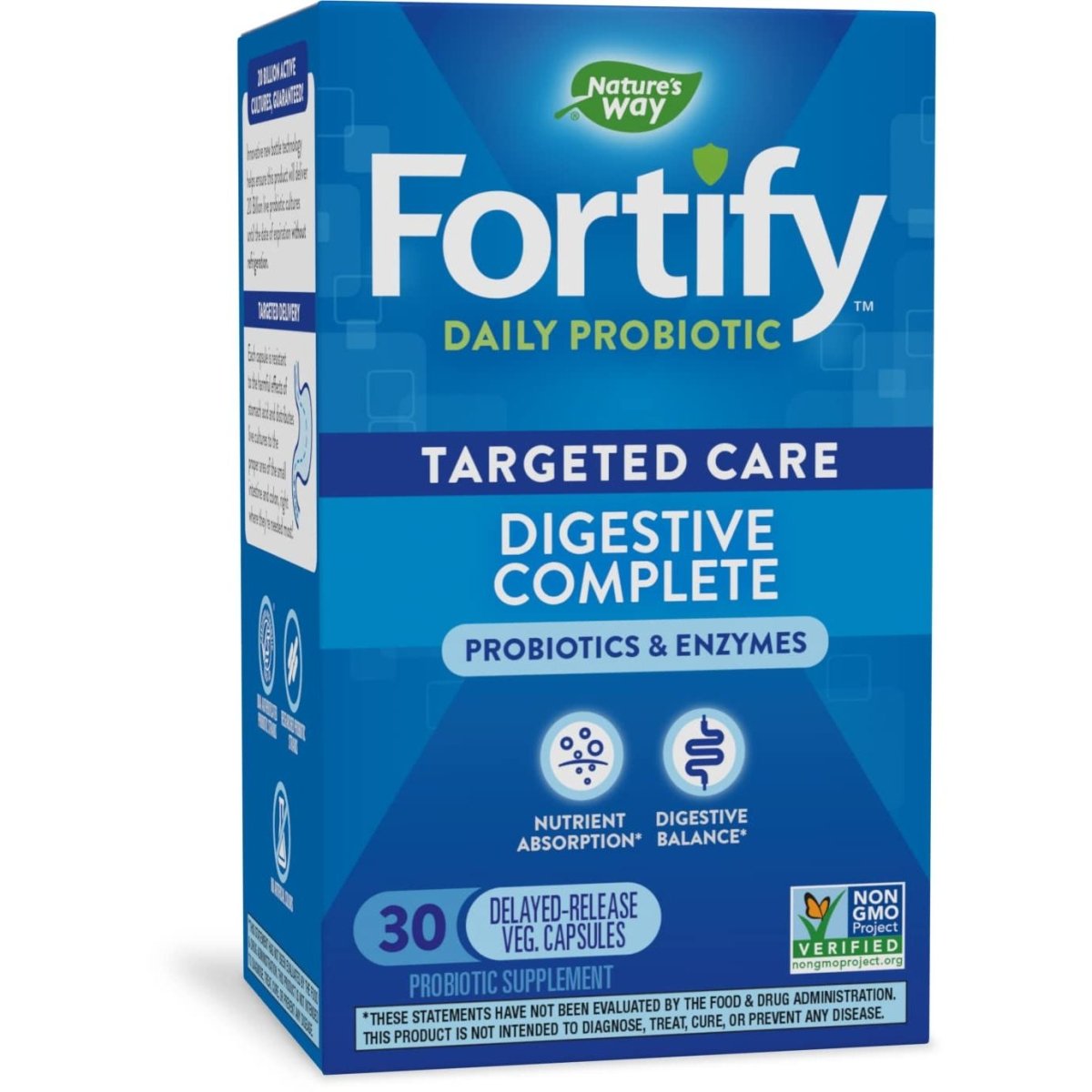Nature's Way Fortify Daily Probiotiques et Enzymes, Santé Digestive Complète Ciblée pour Hommes et Femmes, 30 Gélules Végétaliennes