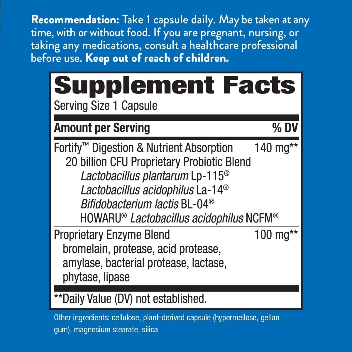 Nature's Way Fortify Daily Probiotiques et Enzymes, Santé Digestive Complète Ciblée pour Hommes et Femmes, 30 Gélules Végétaliennes