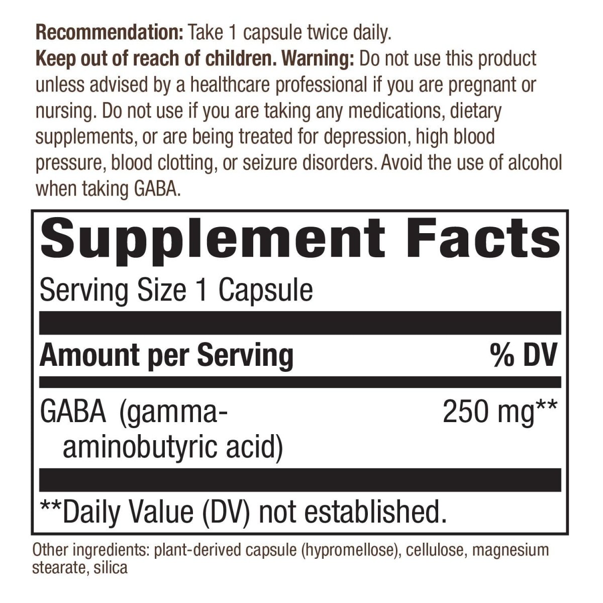 Nature's Way GABA, Acide gamma-aminobutyrique, puissance de 250 mg, 60 VCaps