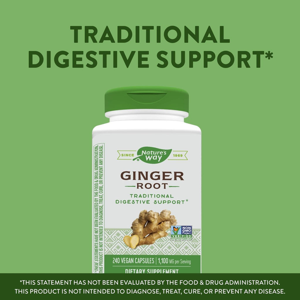 Nature's Way Ginger Root, Traditional Digestive Support, 1110 mg Per Serving, Non-GMO Project Verified, 240 Capsules