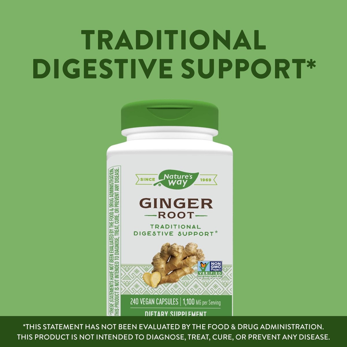 Nature's Way Ginger Root, Traditional Digestive Support, 1110 mg Per Serving, Non-GMO Project Verified, 240 Capsules