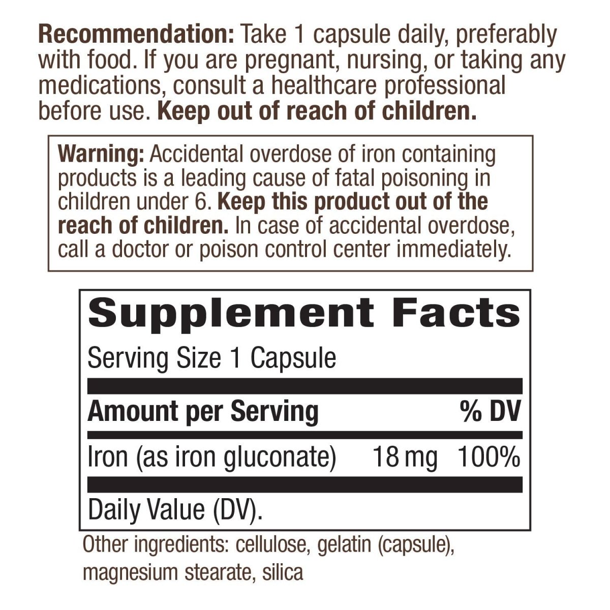 Nature's Way Iron Capsules - 18mg Per Serving - 100 Capsules