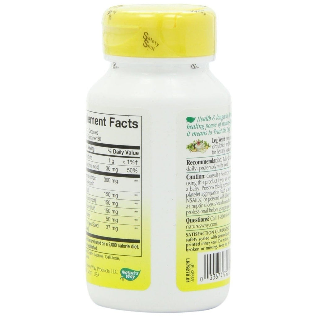 Nature's Way Mélange de soutien pour les veines des jambes ; avec un mélange de 6 herbes ; végétalien ; 60 capsules végétaliennes (paquet de 3)