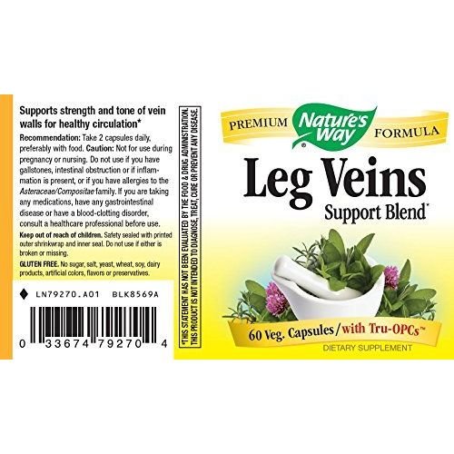 Nature's Way Mélange de soutien pour les veines des jambes ; avec un mélange de 6 herbes ; végétalien ; 60 capsules végétaliennes (paquet de 3)