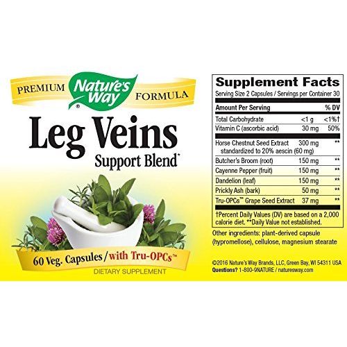 Nature's Way Mélange de soutien pour les veines des jambes ; avec un mélange de 6 herbes ; végétalien ; 60 capsules végétaliennes (paquet de 3)