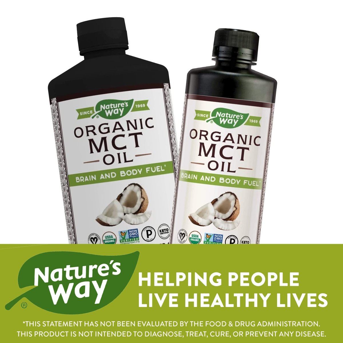 Huile de triglycérides à chaîne moyenne Nature's Way, carburant pour le cerveau et le corps à base de noix de coco ; certifiée céto et paléo, biologique, sans gluten, vérifiée Projet Sans OGM, 30 oz. liq.
