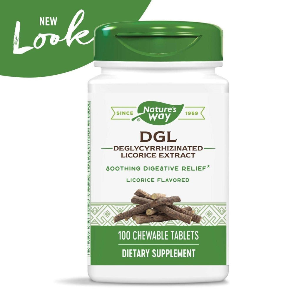 Nature's Way Dgl 3:1 (réglisse déglycyrrhizinée) Soulagement digestif, Original, 100 comprimés à croquer, Arôme réglisse, 100 unités