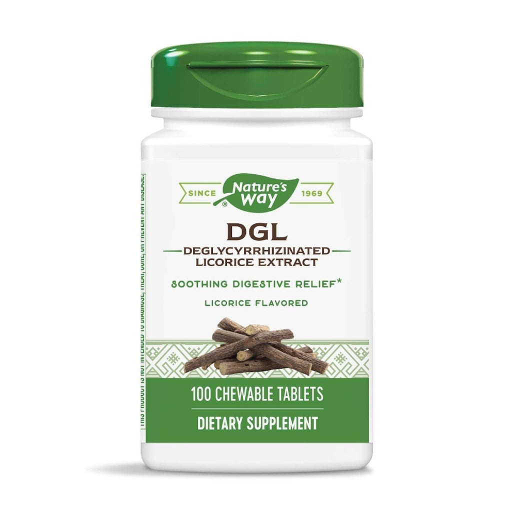 Nature's Way Dgl 3:1 (réglisse déglycyrrhizinée) Soulagement digestif, Original, 100 comprimés à croquer, Arôme réglisse, 100 unités