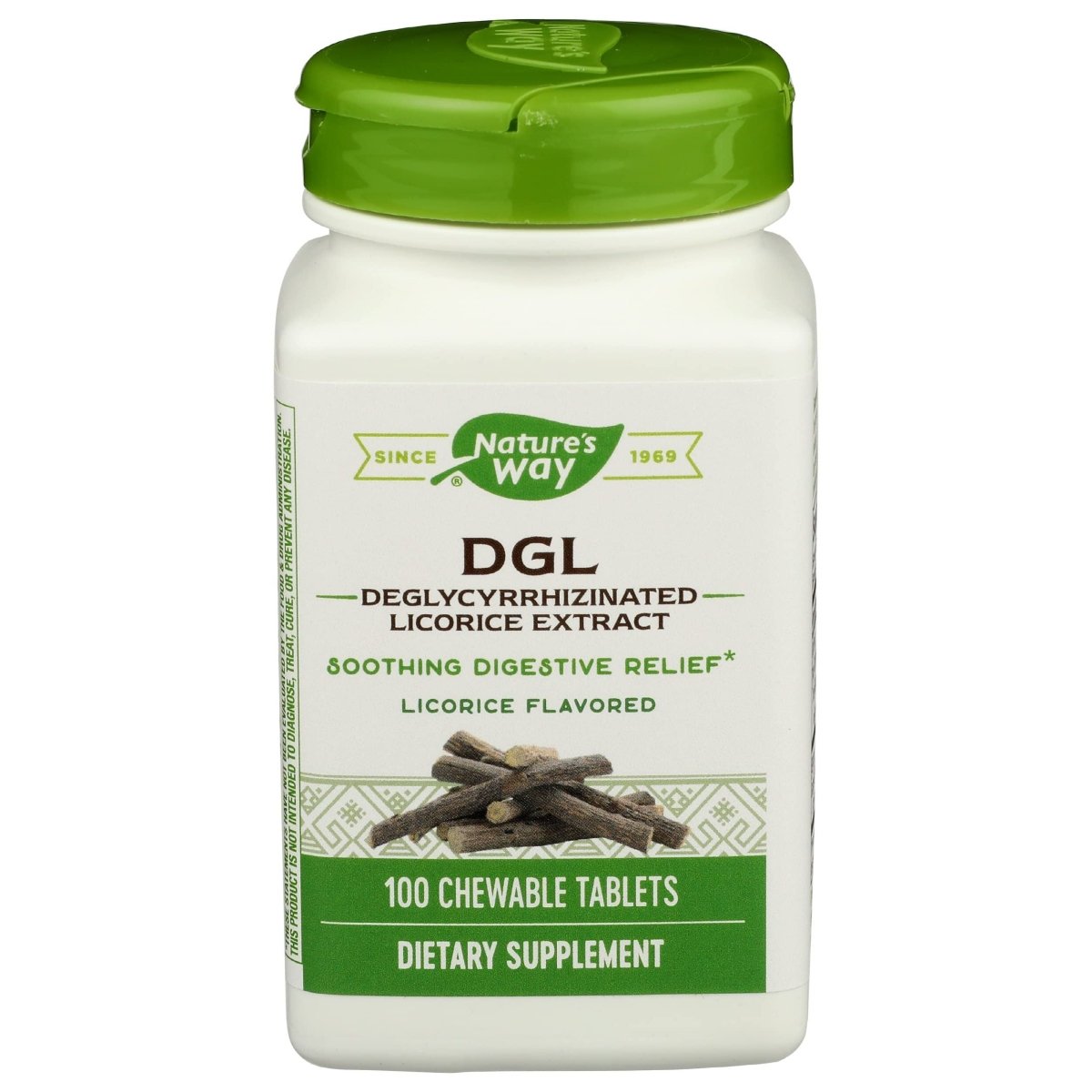 Nature's Way Dgl 3:1 (réglisse déglycyrrhizinée) Soulagement digestif, Original, 100 comprimés à croquer, Arôme réglisse, 100 unités