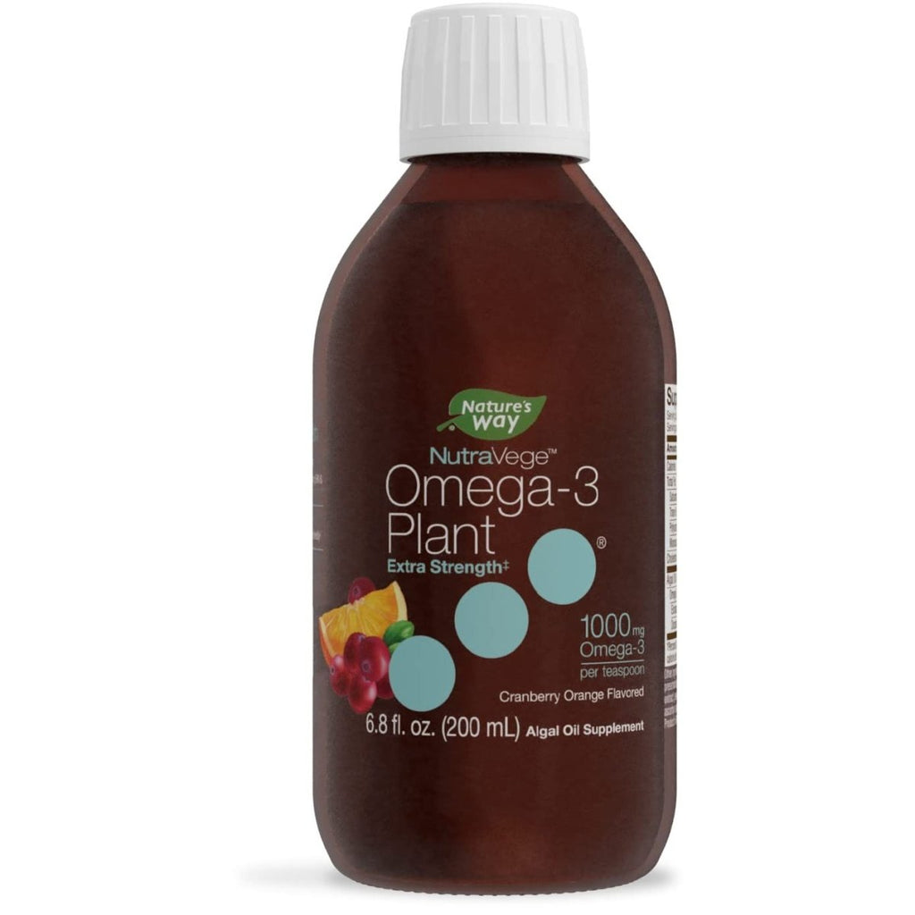 Nature's Way NutraVege Oméga-3 Végétal Extra Fort, Santé des Yeux, du Cœur et du Cerveau, Liquide Saveur Canneberge-Orange, 200 ml