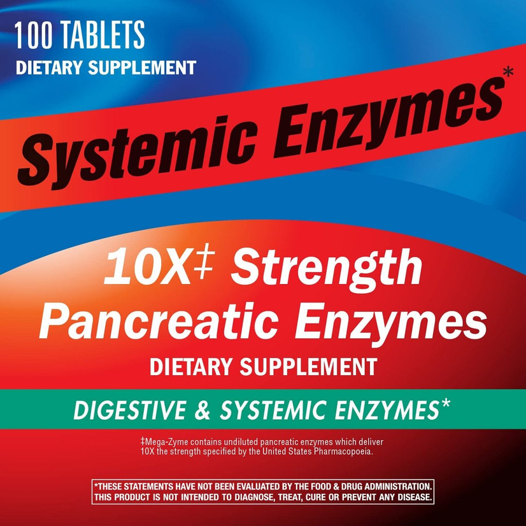Nature's Way Pancreatic & Systemic Enzymes (Formerly Mega-Zyme), Relieves Occasional Muscle Soreness and Discomfort, Pancreatic Enzymes, Digestive Support, 100 Tablets