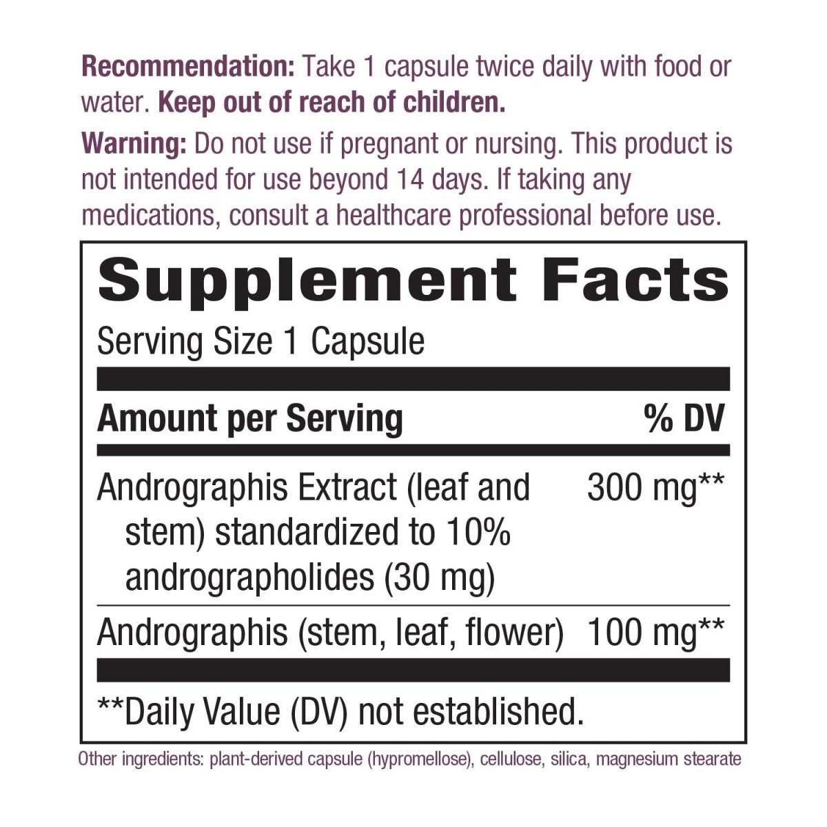 Nature's Way Premium Extract Andrographis, Immune Support, 300 mg Andrographis Extract per serving, 60 Capsules