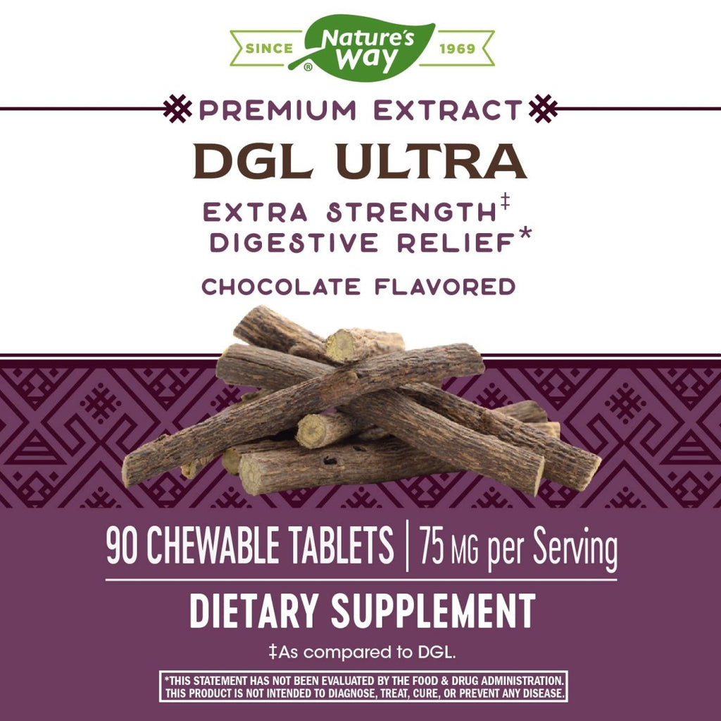 Nature's Way Extrait Premium DGL Ultra 75 mg par portion 90 comprimés à croquer saveur chocolat allemand