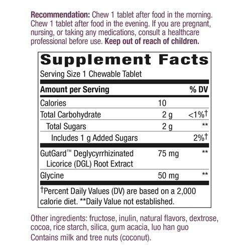 Nature's Way Extrait Premium DGL Ultra 75 mg par portion 90 comprimés à croquer saveur chocolat allemand
