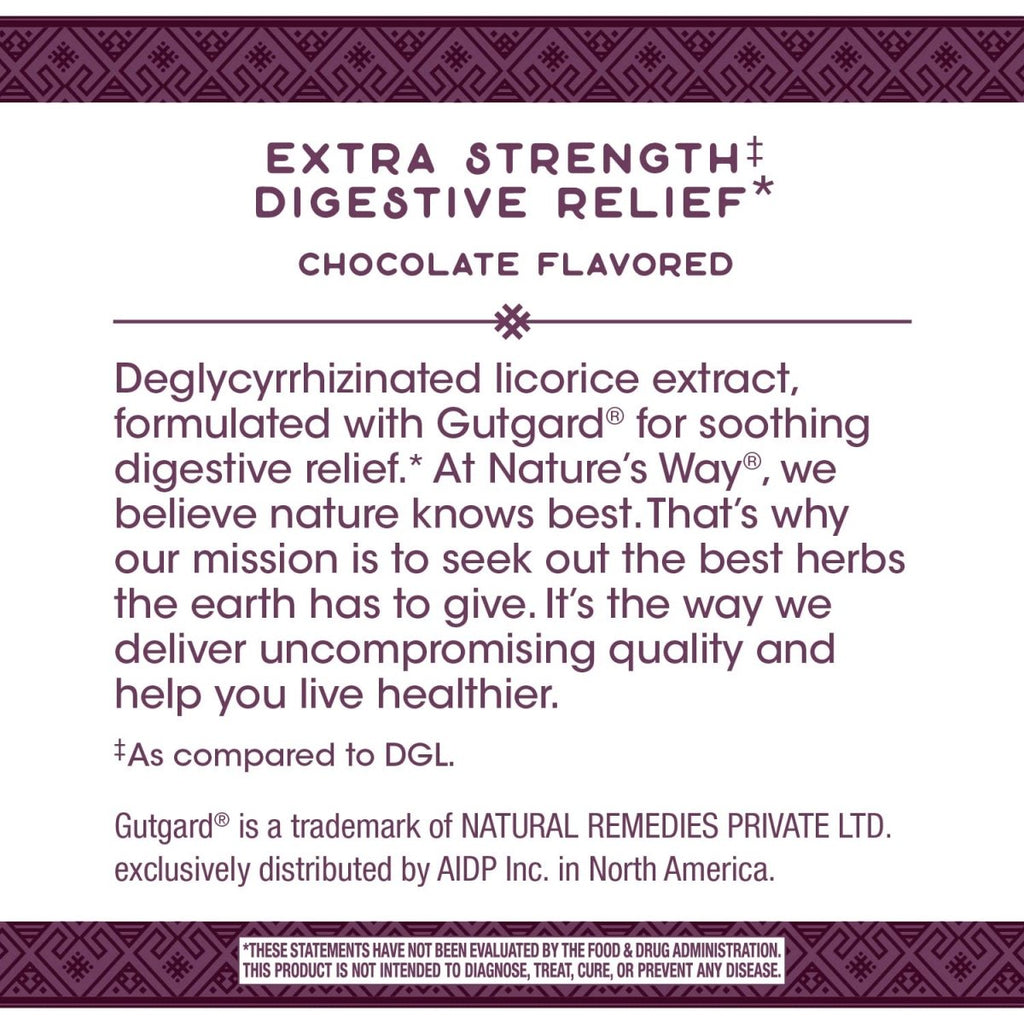 Nature's Way Extrait Premium DGL Ultra 75 mg par portion 90 comprimés à croquer saveur chocolat allemand