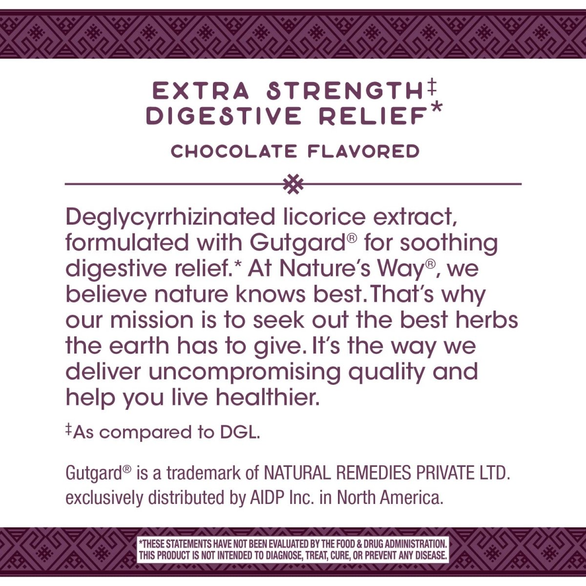 Nature's Way Extrait Premium DGL Ultra 75 mg par portion 90 comprimés à croquer saveur chocolat allemand