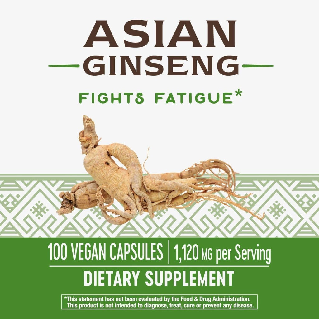 Nature's Way Ginseng Asiatique, Combat la Fatigue, 1 120 mg par portion, Végan, 100 Gélules