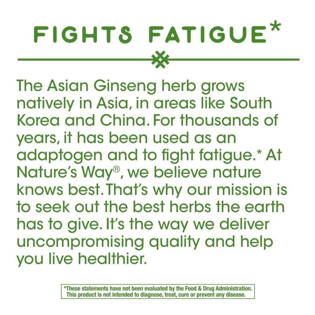 Nature's Way Ginseng Asiatique, Combat la Fatigue, 1 120 mg par portion, Végan, 100 Gélules