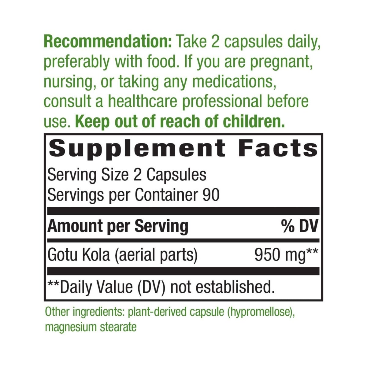 Gotu Kola Nature's Way Premium Herbal 950 mg par portion 180 gélules végétales