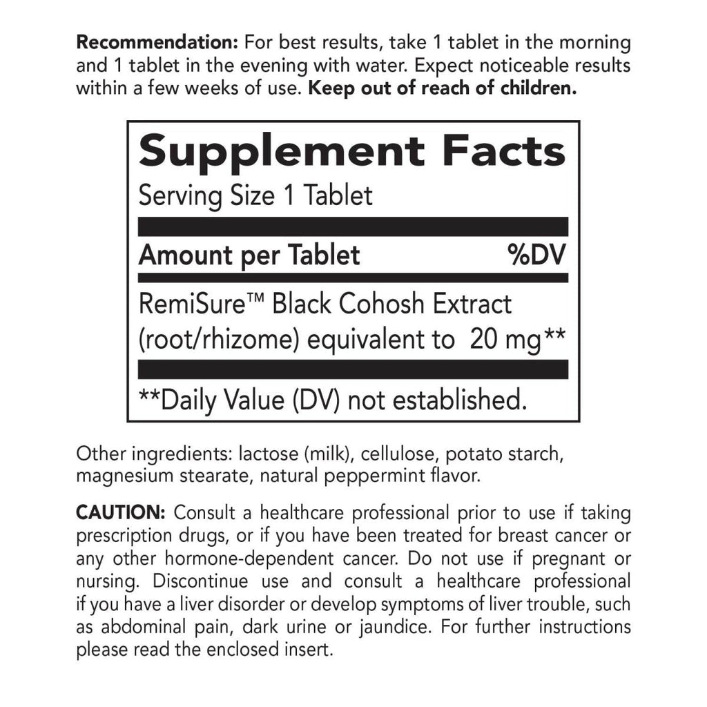 Nature's Way Remifemin, Menopause Relief, Reduces Hot Flashes and Menopause Symptoms, Estrogen-Free, 120 Tablets