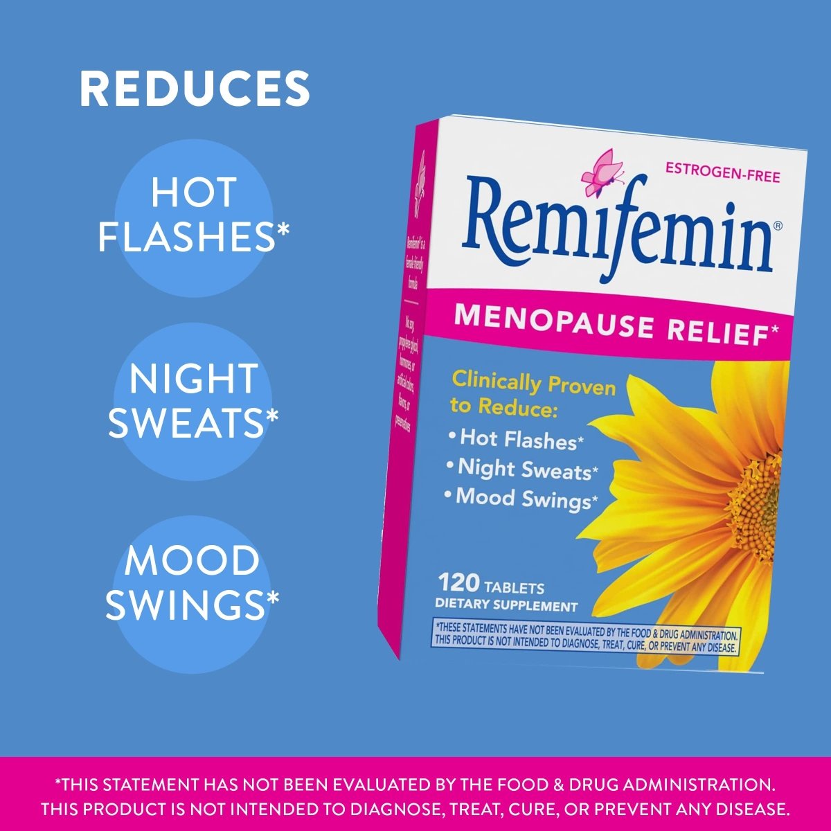 Nature's Way Remifemin, Menopause Relief, Reduces Hot Flashes and Menopause Symptoms, Estrogen-Free, 120 Tablets
