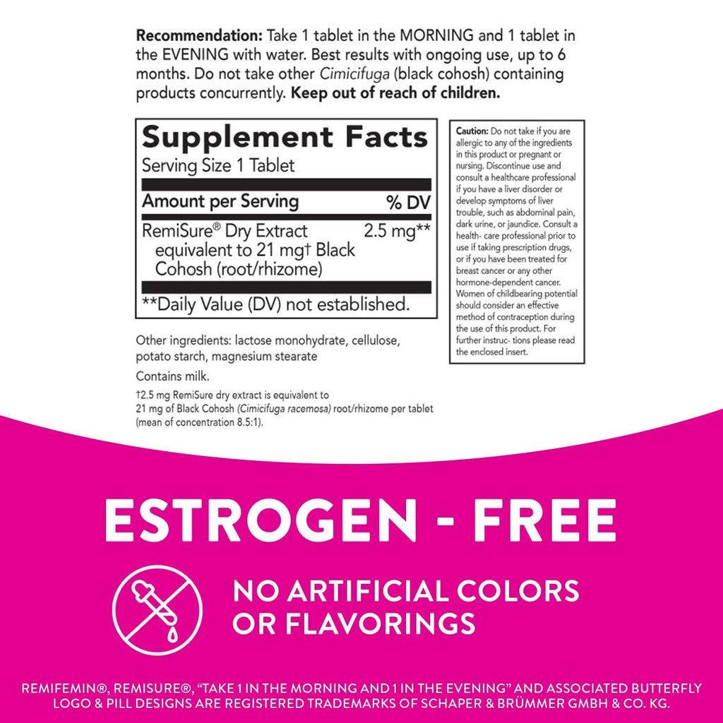Nature's Way Remifemin, Menopause Relief, Reduces Hot Flashes and Menopause Symptoms, Estrogen-Free, 120 Tablets
