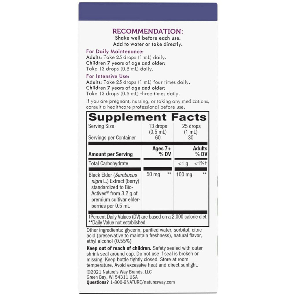 Sambucus de Nature's Way Gouttes de sureau avec sureau ultra fort, soutien immunitaire, fabriqué à partir de 6400 mg de baies de sureau par 1 ml, 30 ml