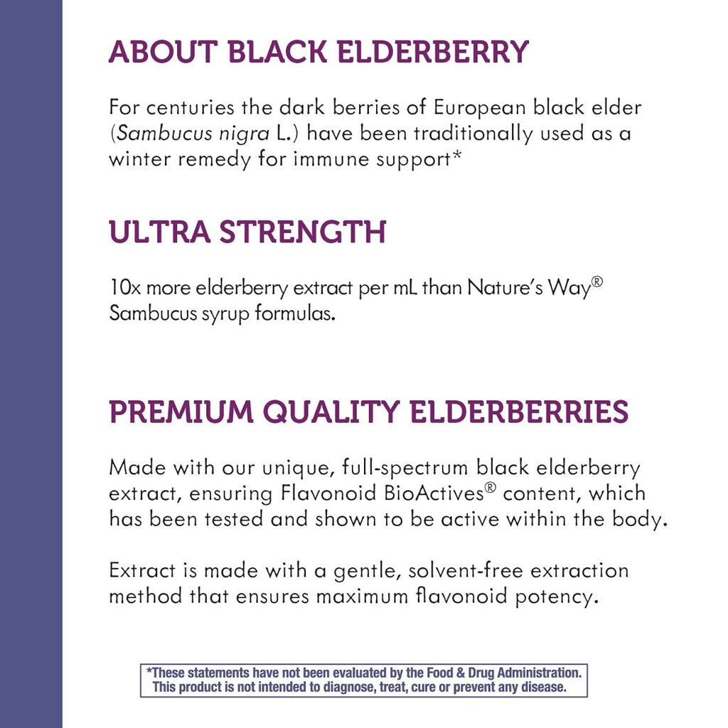 Sambucus de Nature's Way Gouttes de sureau avec sureau ultra fort, soutien immunitaire, fabriqué à partir de 6400 mg de baies de sureau par 1 ml, 30 ml